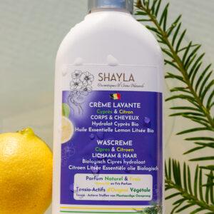 SHAYLA -CREME LAVANTE CYPRES CITRON- hydrolat bio - belge - huile essentielle lemon litsee- laboratoire shayla.jpg